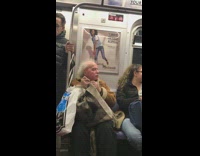 Collab Subway Creatures - Einstein looking old man flosses on subway