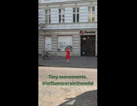 Girl red dress stand tiny step movement