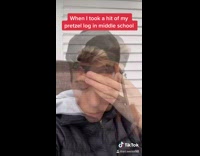 Guy pretends to smoke pretzel log stick 