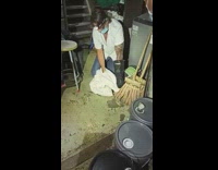 Snake strangle neck of man with tail