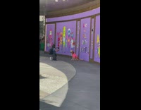 Woman take pictures of dog with pink shirt on the mall