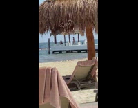 Girl bikini dance on bridge hut bridge