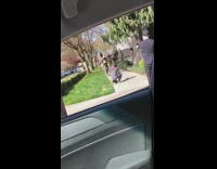 Woman afro hair dance tummy street sidewalk