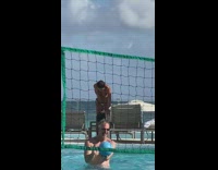 Woman bikini dance pool volleyball net chair