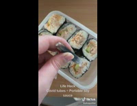 Using syringes for soy sauce on sushi