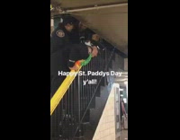 Drunk cop barfs all over the subway station instead of using a trash can