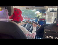 Taxi driver plays flute during red light