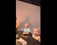 Little boy scared fire hibachi