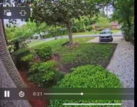 Security cam of woman who trips over something in yard