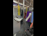 Group of dancing robots on moving train
