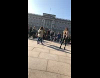 White fur vest girl selfie tourists