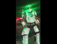 Man in colorful light up transformer costume