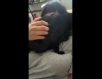 Collab animalig_default - Black cat sit on chest of woman