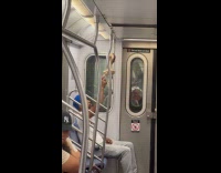 Man with 2 pet snakes on subway