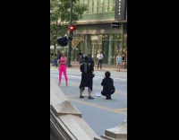 Girl pink leggings ballerina stand split street