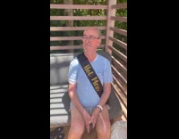 Dad looks out of place at sons bachelor party