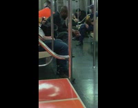 Black jacket guy eats food chopsticks subway 