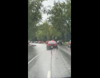 Car driving and drifting from side to side 