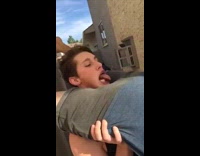 guy blue shirt doing keg stand 