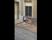 Man white top heel click pictorial sidewalk Part 2