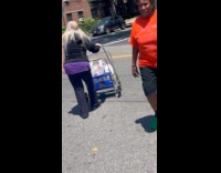 Collab WINY - Man drive motorcycle drag shopping cart street