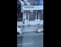 Woman black corset long boots street hallelujah