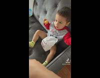 Little boy slaps moms hand when asked for food 