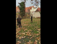 Woman throws leaves in the air for her photoshoot