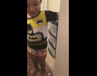 Little boy batman shirt poop hand prank