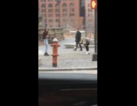 Girl photo shoot sidewalk stoplight firehydrant