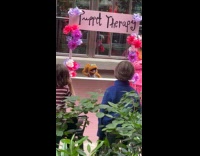 Children watch Puppet Therapy show on street