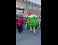 Coconut mascot dance at Brooklyn block party