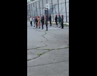 People wear pumpkin costume masks pose park