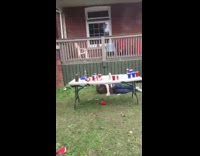 guy falls over white deck