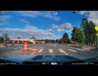 Car stops boy cross road with mom