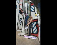 girl stuck on white black structure