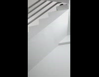 Cats have a stand off and meow on top of stairs