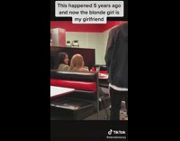 Boy knocks over drink while meeting 2 girls 