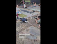 Woman zen sit yoga mat drink can