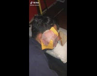 Making a ham and cheese sandwich on guy face