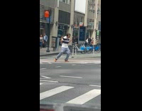 Man wear headphones dance on the street