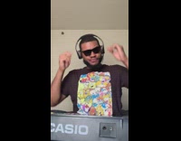 Black nickelodeon shirt guy plays keyboard casio 