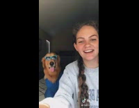 Fruit snack challenge golden dog blue shirt 