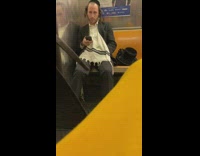 Guy masturbates subway train black kippah hat 