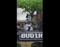 Woman grey beanie dinosaur budlight