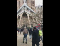 Woman photo shoot walking old church