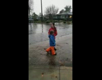 Little girl falls in water puddle fail 