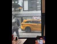 Taxi on street bounce up and down