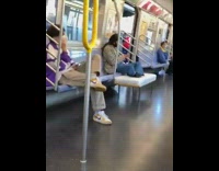 Girl feet on white bench chair subway 