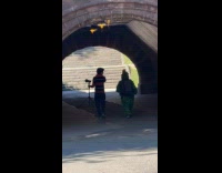 Person dressed as plant walk at park